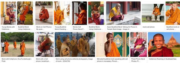 Buddhist monks using cellphones